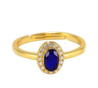 Wycian Bague Graver Personnalisé Couple Bague Femme Or Doré 9K Au375 4X6mm Forme Ovale Saphir Créé en Laboratoire Taille 57.5 pour Mère Épouse