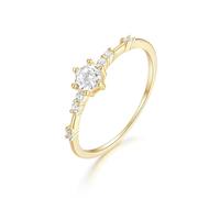 Wycian Bague Graver Personnalisé Couple Bague Mariage en Or 14K Au585 4X4mm de Forme Ronde Blanc Moissanite Taille pour Mère Sœur