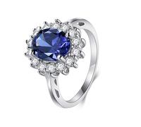 Wycian Bague Graver Personnalisé Couple Bague Zrgent Or Blanc 9K Au375 7X9mm Forme Ovale Corindon Taille 61.5 pour Épouse Lesbienne