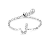 Wycian Bague Mariage Alliance Bague Argent 925 Zircone Cubique Anneau de Chaîne Réglable avec Lettre Anglaise J Taille Réglable pour Lesbiennes