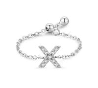 Wycian Bague Mariage Femme Bague en Argent 925 Zircone Cubique Anneau de Chaîne Réglable avec Lettre Anglaise x Taille Réglable pour Épouse