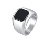 Wycian Bague Personnalisée Prénom Bague Acier Vintage 14mm Argent Onyx Noir Sceau Géométrique Taille pour Tante Élégant