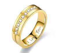 Wycian Bague Pierre Gemme, Bagues Femmes Dorées Acier Inoxydable Taille 66.5 6mm Je t'aime Cubic Zirconia Personnalisable pour Homme Alliance Bijoux