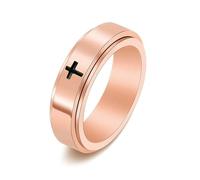 Wycian Bague pour Femme Fiancée, Bague Personnalisable Or Rose Titane Taille 51.5 6mm Croix Personnalisable pour Fête Des Mères