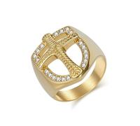 Wycian Bague pour Homme Acier Inoxydable, Anneau Unique Croix de Bouclier 23 mm en Or avec Pas de Pierre Précieuse Taille 67, No Gemstone