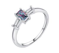 Wycian Bague pour Son Copain Alliance Argent Or Blanc 14K Au585 3X5mm Forme Rectangulaire Cristal Taille 47.5 pour Mère Mesdames