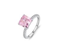 Wycian Bague pour Son Copain Bague Femme Fiançailles Rose Or Blanc 9K Au375 8X8mm Forme de Princesse Rose Morganite Créée Taille pour Lesbienne Lesbienne