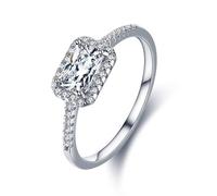 Wycian Bague pour Son Copain Bague Fiançailles et Mariage Femme Argent Or Blanc 9K Au375 4X6mm Forme Rectangulaire Moissanite Taille 57.5 pour Mère Sœur