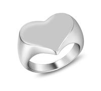 Wycian Bague Prenom Personnalisé, Bague Anneau Argent Acier Inoxydable Taille 61.5 Coeur Poli 15mm Personnalisable pour Bal