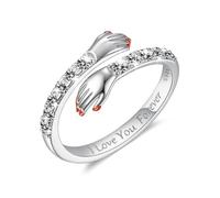 Wycian Bague Promesse Couple, Bague Zirconium Argent 925 Reglable Bague Gravure I Love You Forever Come to My Arm Bague de Câlin