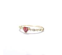 Wycian Bague Simple Taille 60 Bague Rubis Or Jaune 9K Au375 4X4mm en Forme de Cœur Rouge Ruby Créé en Laboratoire pour Tante Épouse