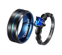 Wycian Bagues Bijoux, Bague Meilleure Amie Acier 2 Pezzi 6mm 8mm Zirconium Bleu Noir Cœur Zircon Taille Femme 56.5 Homme 59