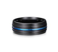 Wycian Bagues Personnalisés, Tungstene Bague Noir Taille 51.5 Lignes de Rainures Polies Brossées Mates de 8 mm Gravure pour Alliance
