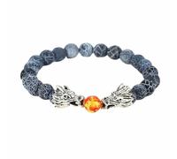 Wycian Bracelet Homme Ete, Bracelet Dragon Femme Perles Zirconium Noir Bleu Acier Inoxydable Pierre Naturelle Deux Dragons et Perles 19cmx8mm Pierre 1Pcs