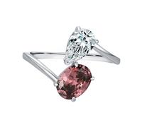 Wycian Coussin Alliances Mariage Bague Femme Rouge Or Blanc 9K Au375 6X8mm Forme Ovale Grenat Taille 61.5 pour Lesbienne Mesdames