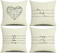 Wycian Housse de Coussin 45x45 Beige Lin Taie Oreiller Love Housse Coussin Lot 4 Housse Coussin Lot de 4 Coeur Lettre Creme Zippée Enjoy The Tittle Things
