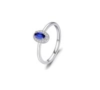 Wycian Le Alliance de Mariage Bague Femme Bleue Bleu Royal Or Blanc 14K Au585 3X5mm Forme Ovale Bleu Royal Saphir Créé en Laboratoire Taille pour Tante Épouse
