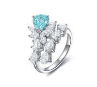 Wycian Promise Ring Alliance de Fiancaille Or Blanc 14 Carats Tourmaline de Laboratoire en Forme de Goutte D'Eau de Luxe avec Motif Floral et Moissanite, 1 CT Taille Solide Non Plaqué Mode pour Sœur