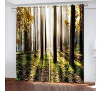 Wycian Rideau Cuisine Porte Rideau Occultant Noir Jaune 2 Rideaux Polyester Paysage D'Arbres et de Soleil 107L X 214H Cm Moderne Mode Mise À Niveau 3.0