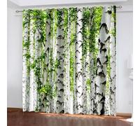 Wycian Rideau de Cuisine Style Campagne Chic Rideau Blanc Voilage Vert 2 Rideaux Polyester Paysages D'Arbres 96L X 160H Cm Moderne Populaire Mise À Niveau 3.0