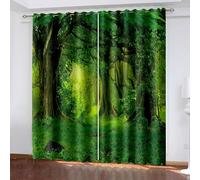 Wycian Rideau de Cuisine Style Campagne Chic Rideau Court Vert 2 Rideaux Polyester Paysages D'Arbres 86L X 115H Cm Simple Mode Mise À Niveau 3.0