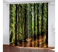 Wycian Rideau de Cuisine Style Campagne Chic Rideau Vert 2 Rideaux Polyester Paysages D'Arbres 86L X 229H Cm Simple Mode Mise À Niveau 3.0
