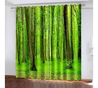 Wycian Rideau de Cuisine Style Campagne Chic Rideau Vert Marron 2 Rideaux Polyester Paysages D'Arbres 152L X 244H Cm Premium Moderne Mise À Niveau 3.0