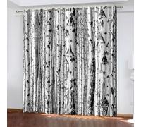 Wycian Rideau de Cuisine Style Campagne Chic Voilage Gris Gris Blanc 2 Rideaux Polyester Paysages D'Arbres 86L X 214H Cm Simple Élégant Mise À Niveau 3.0