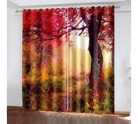 Wycian Rideau de Cuisine Style Campagne Chic Voilage Vert Fuchsia 2 Rideaux Polyester Paysages D'Arbres 244L X 229H Cm Mode Premium Mise À Niveau 3.0