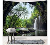 Wycian Tenture Paysage Nature, Tapisserie 3D Foret Trou Cascade Tapisserie Panoramique Montagne Arbre Tenture Murale Nature Lac Vert Microfibres 150X130Cm