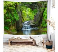 Wycian Tenture Paysage Nature, Tenture Murale XXL Cascade Trou Cascade Vert Tenture Murale Montagneuse Arbre Microfibres 350X256cm (Largeur x Hauteur)