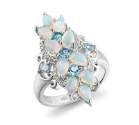 Wycian Topazbague Femme Bleu, Alliance Moissanite Femme Taille 5X3mm Blanc en Forme de Poire Opale avec Bleu Topaze pour Ceramique