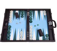Wycliffe Brothers Jeu de Backgammon 21" Tournoi - Boîtier marron avec champ bleu clair - Édition Masters