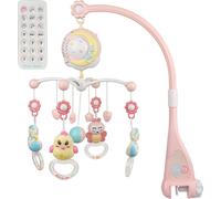WYCTIN Baby Mobile pour lit de bébé Crèche avec lumière et musique,Projecteur et télécommande Rose