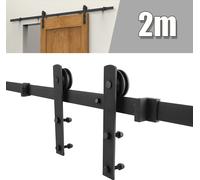 WYCTIN Système de porte coulissante Rail de porte coulissante Ferrure de porte coulissante en bois 200cm Crochet pour barre de chocolat