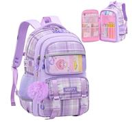 WYCY Sac à Dos pour Filles Mode Réfrigérateur Porte Cartable Grande Capacité Kawaii Scolaire avec et Sac à Dos Fille étanche (Plaid violet)