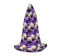 WYCZHY Cape à capuche avec imprimé fleur de lotus violet pour adolescent, sorcière, vampire, magicien, bal masqué, fête d'Halloween