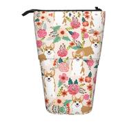 WYCZHY Corgi Trousse à crayons avec fleurs et fleurs printanières - Trousse spacieuse pour le travail, le bureau, les artistes, Noir , Taille unique, Organiseur de sac