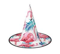 WYCZHY Flamingo Bird Green Plant Leaf Printing 33 pouces de haut Chapeau d'Halloween pliable en tissu Oxford pour carnavals