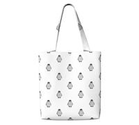 WYCZHY Grand sac fourre-tout réutilisable et résistant avec imprimé pingouin gris en toile de qualité supérieure, sacs cadeaux réutilisables pour le travail, le magasinage