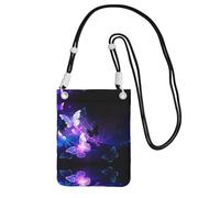 WYCZHY Magnifique sac à bandoulière pour téléphone portable avec imprimé papillon lumineux pour téléphone, passeport de marche, portefeuille, Noir , Taille unique