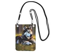 WYCZHY Sac à bandoulière pour téléphone portable avec impression chien Husky - Avec bandoulière - Pour téléphone, passeport de marche, portefeuille, Noir , Taille unique