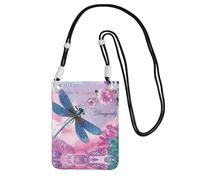 WYCZHY Sac à bandoulière pour téléphone portable avec imprimé fleur rose et libellule avec bandoulière pour téléphone, passeport de marche, portefeuille, Noir , Taille unique