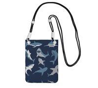 WYCZHY Sac à bandoulière pour téléphone portable, motif requin, bleu, avec bandoulière pour téléphone, passeport de marche, portefeuille, Noir , Taille unique