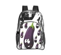WYCZHY Sac à livres transparent robuste imprimé aubergine de dessin animé, sac transparent renforcé pour la plage, les sports de plein air, les voyages