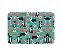 WYCZHY Tapis de bain à motif floral Border Collie - Antidérapant - 60 x 40 cm - Facile à ranger - Tapis de bain pour salle de bain et cuisine