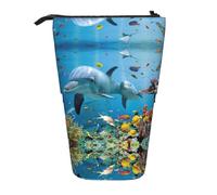 WYCZHY Trousse à crayons avec motif dauphin océanique qui vous regarde, trousse spacieuse pour le travail, le bureau, les artistes, Noir , Taille unique, Organiseur de sac