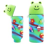 Wydexint Kawaii Étui École 2 en 1 en Silicone Souple, Trousse Ecole 2 en 1 en Silicone Souple Kawaii,Porte-Plume, Étui à Crayons Rétractable pour Garçons Filles Etudiants (Grenouille)