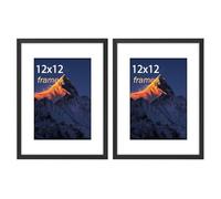 wyewye Cadre photo 12 x 12, en bois, 30,48 x 30,48 cm, avec passe-partout et vitre en plastique, pour photos de 13 x 18 cm avec tapis, noir