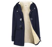 Wyeysyt Duffle-coat en polaire avec doublure Sherpa pour femme - Veste d'hiver chaude à capuche avec bouton en corne - Vêtement d'extérieur décontracté, bleu marine, Large